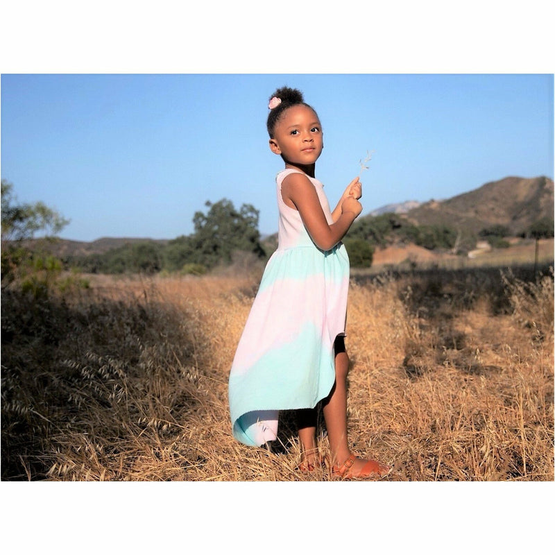 tie dye dress cotton Forest Green Tie-Dye Cotton Bohemian Knee Length Gathered Dress 56" / Petite (5'1" and below)