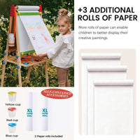 Tiny Land INC 3-in-1 kids easel with paper roll, featuring a chalkboard and whiteboard for creative art activities.