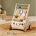 Tiny Land® natural wooden baby walker with four wheels, designed for early walking support and stability.