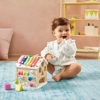 Tiny Land® Cottage Activity Cube in rainbow with colorful shapes and interactive features for children.