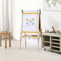 Tiny Land® 3-in-1 kids easel with chalkboard, whiteboard, and paper holder, designed for creative art activities for children.