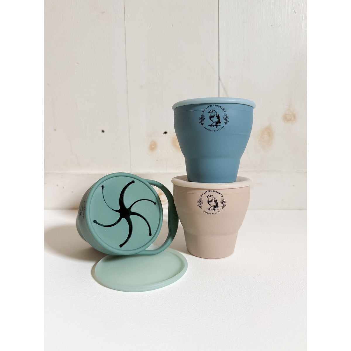Silicone collapsible snack bowl by ShopMyLittleSongbird, flexible and portable bowl for snacks, with a colorful design and compact foldable shape.
