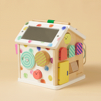 Colorful Tiny Land® Cottage Activity Cube with rainbow design, featuring interactive toys and educational elements for young children.