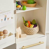 Wooden fridge toy from Tiny Land INC's play kitchen accessories set, designed for kids' imaginative play.