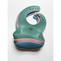 Silicone bib by ShopMyLittleSongbird with adjustable neck strap and food-resistant design, ideal for young children.