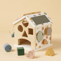 Tiny Land® Cottage Activity Cube in Morandi colors with colorful blocks and interactive features for early childhood play.