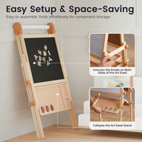 Tiny Land® Caramel Magnitales kids easel with colorful magnetic panels and chalkboard surface, designed for children's creative play.