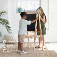 Tiny Land® 3-in-1 kids art easel with chalkboard, whiteboard, and paper holder for creative children's activities.