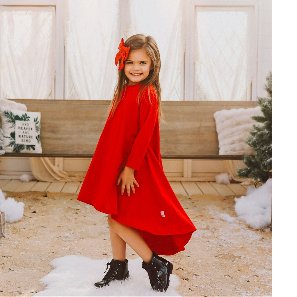 Girls long sleeve red holiday twirl dress – Lumi Dress