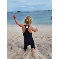 Be Mi Los Angeles Americana Romper in black, lightweight fabric with short sleeves and a casual, stylish fit.