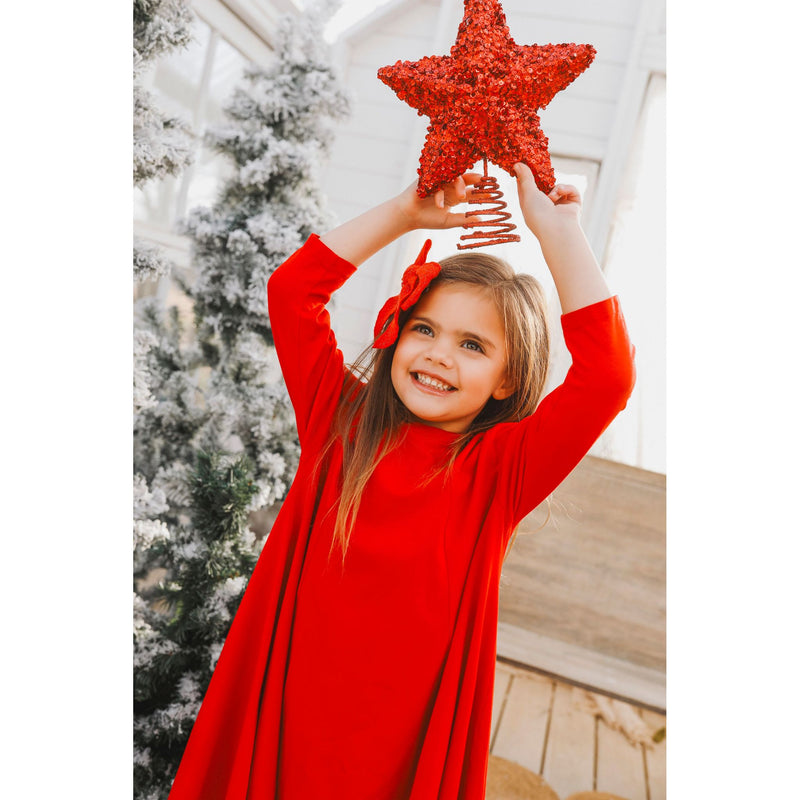 Red boutique twirl dress for Christmas photos