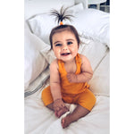 baby girl wearing cotton orange romper