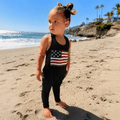 Black Americana romper by Be Mi Los Angeles, featuring a stylish, comfortable one-piece design with a relaxed fit and sleeveless style.