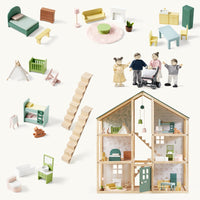 Tiny Land® Sweetwood Evergreen Dollhouse & Wooden Dollhouse Dolls