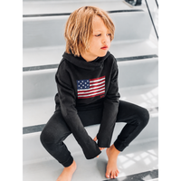 Black Organic Benji Flag Hoodie sweatshirt by Be Mi Los Angeles featuring a stylish Benji flag design on the front.