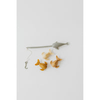 Colorful silicone fishing set with toy fishing rods and fish, designed for kids' play and learning.