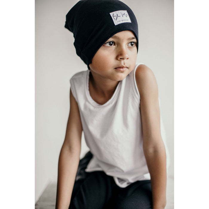 Organic oversized beanie by Be Mi Los Angeles, featuring a soft knit texture and relaxed fit in natural earthy tones.