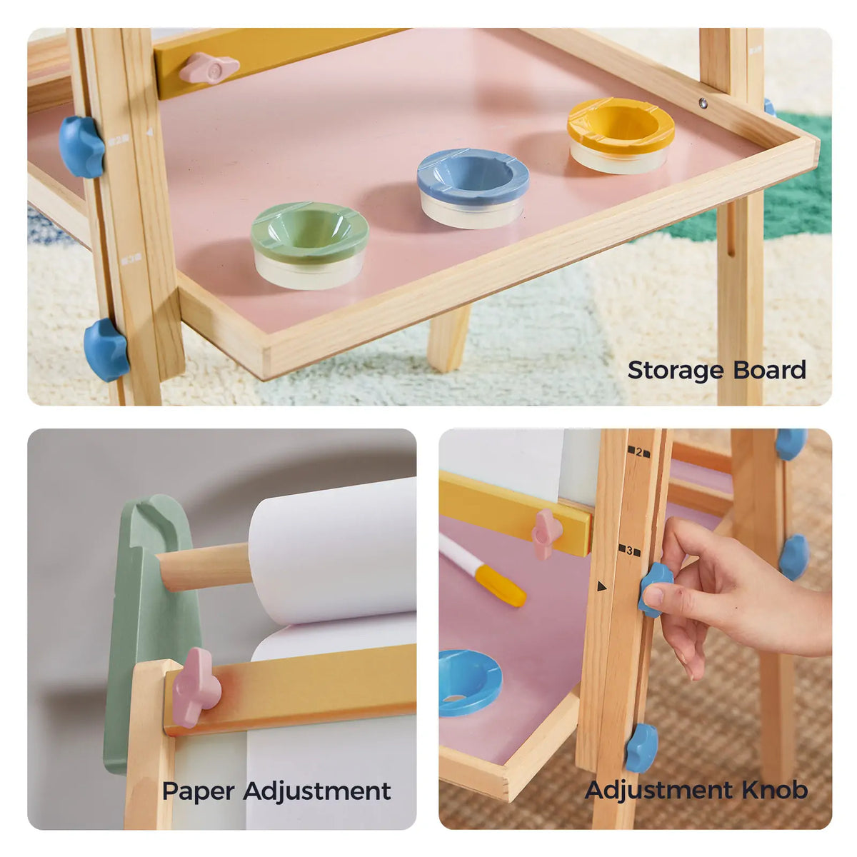 Tiny Land® 3-in-1 kids' easel with chalkboard, whiteboard, and paper roll for creative drawing and painting activities.
