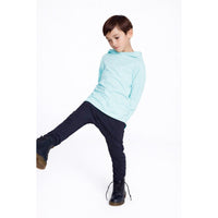 Organic Benji Hoodie Aqua from Be Mi Los Angeles, a comfortable sweatshirt in vibrant aqua with a cozy fit.