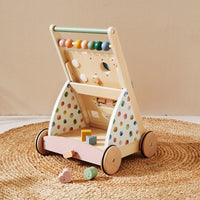 Natural wooden baby walker by Tiny Land INC, versatile and sturdy with smooth finish, designed for early walking support.