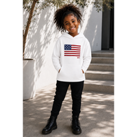 White Organic Benji Flag Hoodie sweatshirt by Be Mi Los Angeles featuring a Benji flag design on the front.