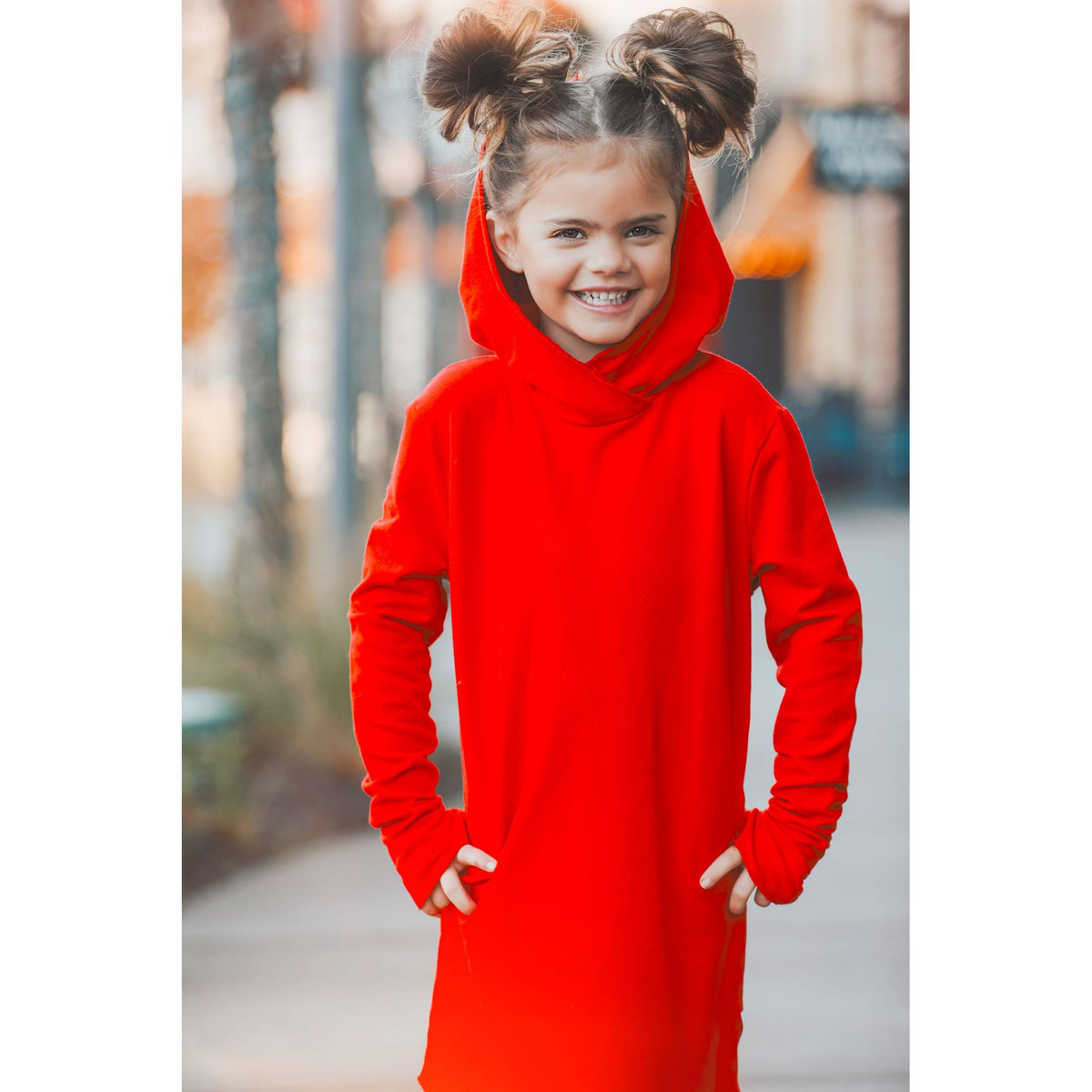 Organic Luna Hoodie Dress by Be Mi Los Angeles, soft and comfortable dress with hood, in natural organic fabric, front view.