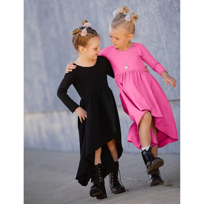 Organic Giselle Dress by Be Mi Los Angeles with long sleeves in bubble gum pink, featuring a flowing, stylish design.
