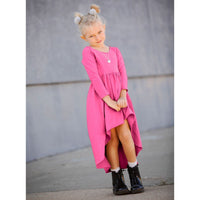 Be Mi Los Angeles Organic Giselle Dress with long sleeves in bubble gum pink, soft fabric, and stylish fit.