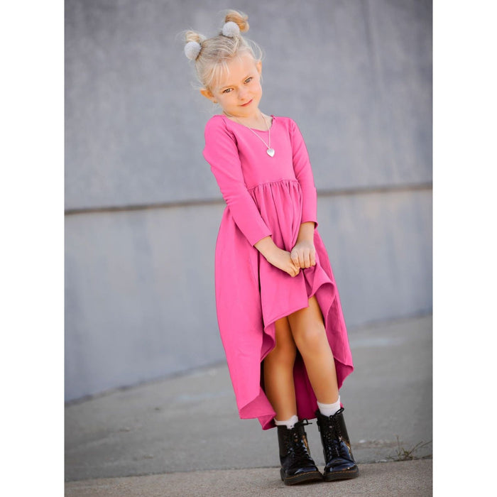 Be Mi Los Angeles Organic Giselle Dress with long sleeves in bubble gum pink, soft fabric, and stylish fit.
