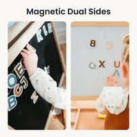 Tiny Land® Caramel Magnitales kids easel showing colorful drawing surface and sturdy wooden frame for children’s creative play.