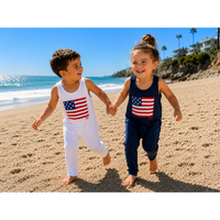 White Americana romper by Be Mi Los Angeles, casual sleeveless romper with a relaxed fit, perfect for warm weather.