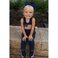 Navy Americana romper by Be Mi Los Angeles featuring a casual, stylish design and comfortable fit, shown on a model.