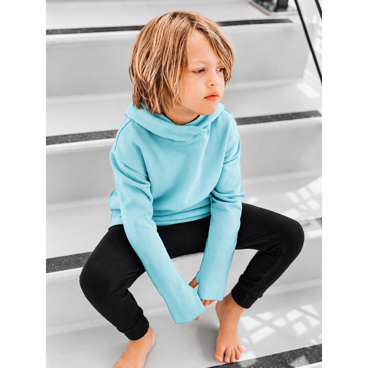 Be Mi Los Angeles organic Benji hoodie in aqua, stylish sweatshirt with a comfortable fit and casual design.