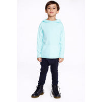 Organic Benji Hoodie Aqua by Be Mi Los Angeles, a cozy sweatshirt in vibrant aqua color with a comfortable fit.