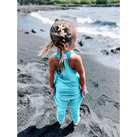 Be Mi Los Angeles aqua romper featuring a stylish, lightweight design perfect for warm weather and casual outings.