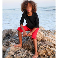 Black Be Mi Los Angeles Raw Edge Tee Long Sleeve, casual black long sleeve shirt with raw edge details, stylish and comfortable.