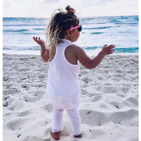 Pink Be Mi Los Angeles romper, sleeveless and lightweight, shown on a hanger against a neutral background.