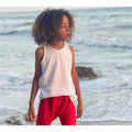 Be Mi Los Angeles Asher Tank in white, sleeveless casual tank top with a relaxed fit and simple design, shown on a hanger.