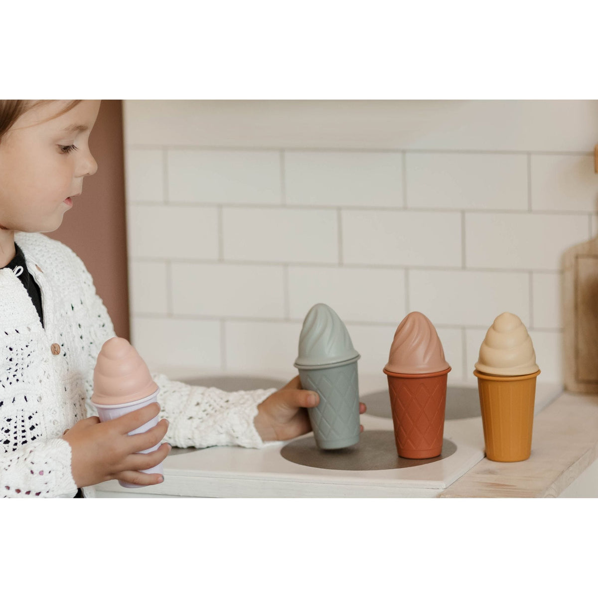 Colorful silicone ice cream cones toy set from ShopMyLittleSongbird, featuring soft, flexible, and playful dessert-shaped silicone toys.