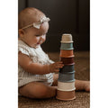 Colorful silicone stacking toy for kids, featuring various shaped cups from ShopMyLittleSongbird, perfect for play and development.