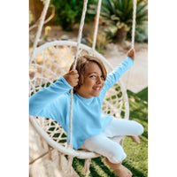 Be Mi Los Angeles Organic V Raw Edge Top sweatshirt, featuring a V-neck and raw edge detail, casual and stylish for everyday wear.