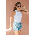 Be Mi Los Angeles modal ribbed tank top, close-up of fitted sleeveless shirt with ribbed texture on a plain background.
