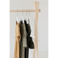 Wooden toddler clothes rack from ShopMyLittleSongbird, featuring a sturdy wooden toy stand for children's clothing storage.