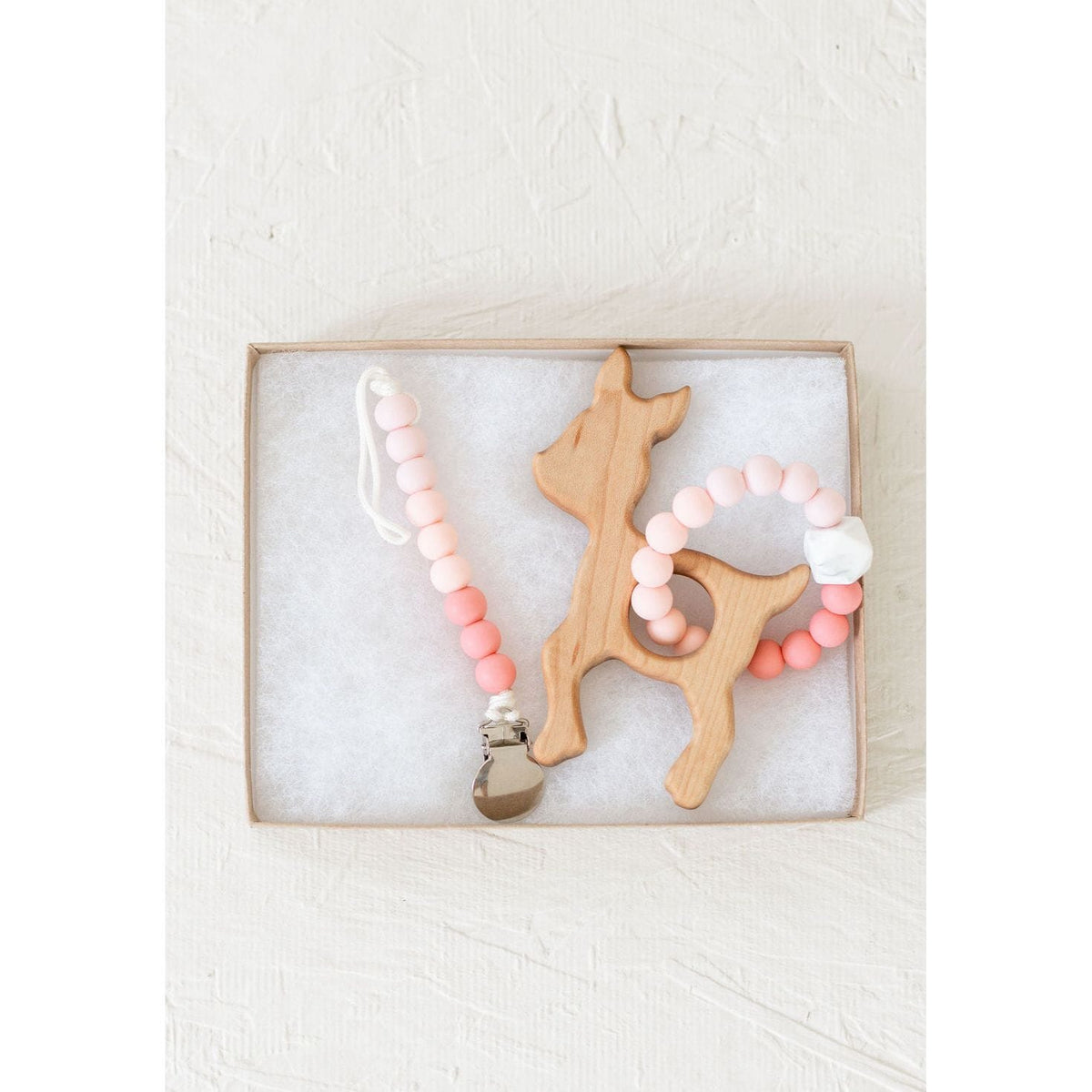 Wooden teether with silicone ring for babies, natural wood and soft silicone in a Baby Teether by ShopMyLittleSongbird.