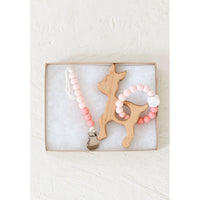 Wooden teether with silicone ring for babies, natural wood and soft silicone in a Baby Teether by ShopMyLittleSongbird.