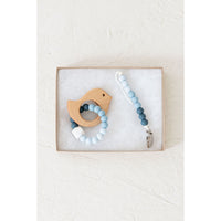 Wooden teether with silicone ring for babies, natural wood and soft silicone, safe teething toy from ShopMyLittleSongbird.