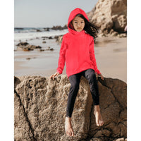 Red organic Benji hoodie sweatshirts by Be Mi Los Angeles, featuring a cozy, stylish design with a front pocket and hood.