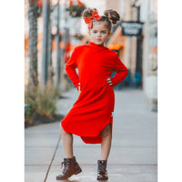 Red Organic Luna Hoodie Dress by Be Mi Los Angeles, casual and comfortable dress with a hoodie and relaxed fit.