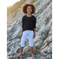 Be Mi Los Angeles raw edge long sleeve tee, casual black tee with distressed raw hem, soft fabric and relaxed fit.
