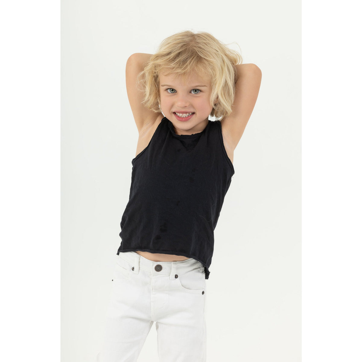 Black Asher Tank top by Be Mi Los Angeles, casual sleeveless tank with a relaxed fit, shown on a model.